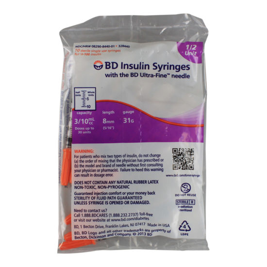 , BD Ultra-Fine Short Needle Half Unit Insulin Syringes