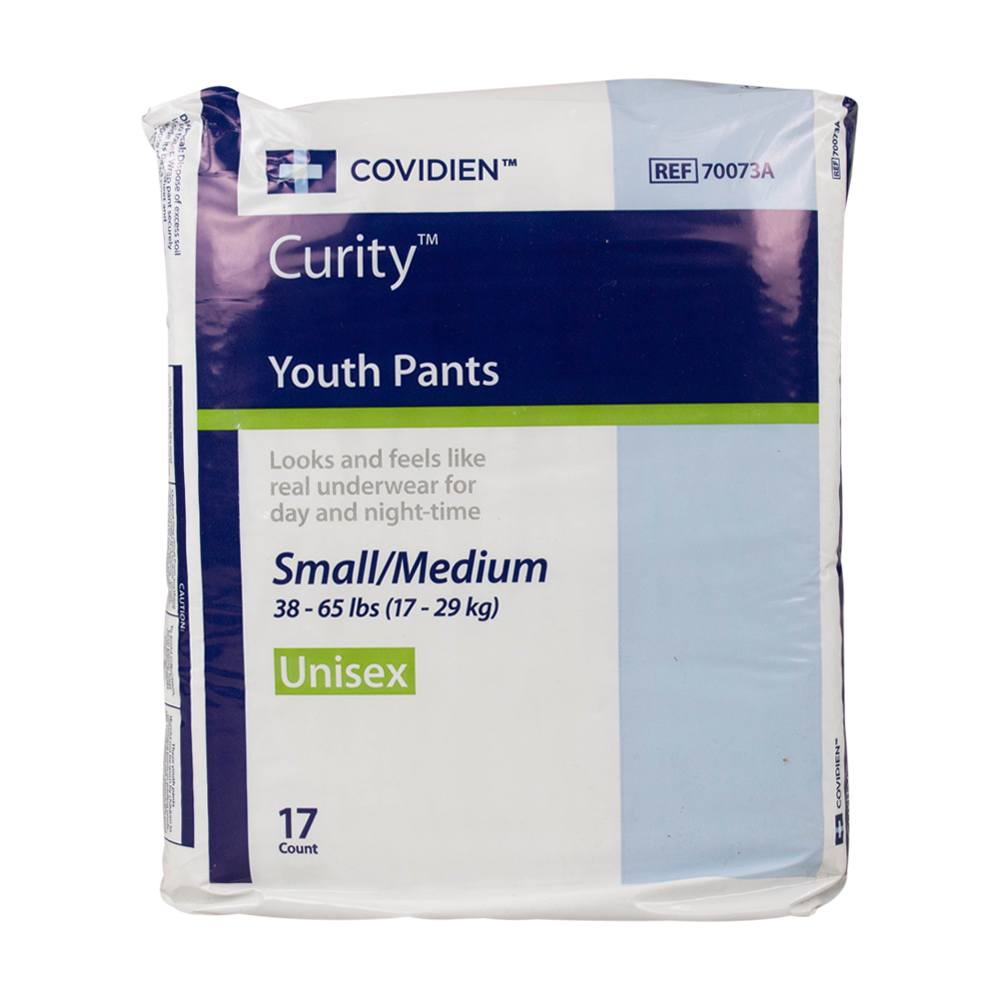 Curity Unisex Youth Small/Medium Disposable Pull-On Pants with Elastic  Waist, Leak Protection, 38-65 lbs, 17 Count, 1 Pack 