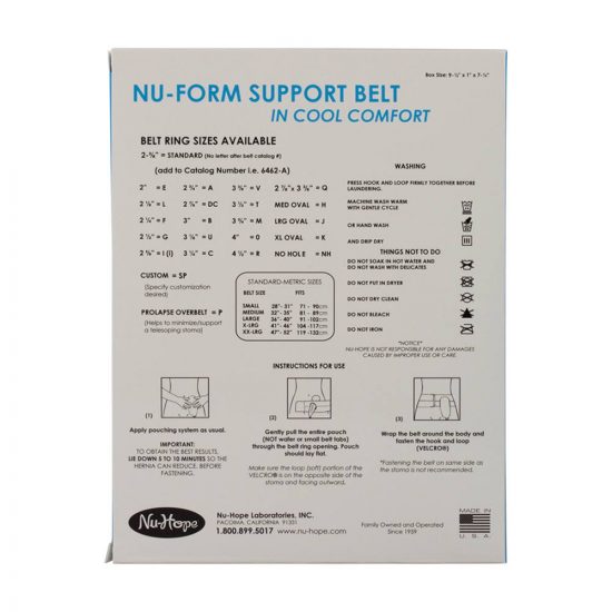 , Nu-Form Support Belt, Cool Comfort Elastic, Right Sided Stoma, Prolapse Overbelt