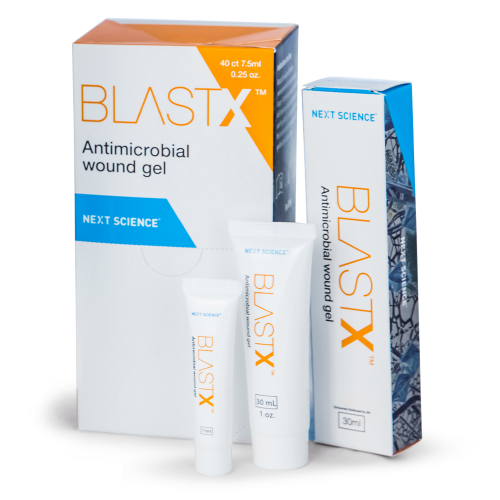 two tubes blasx wound gel next to box