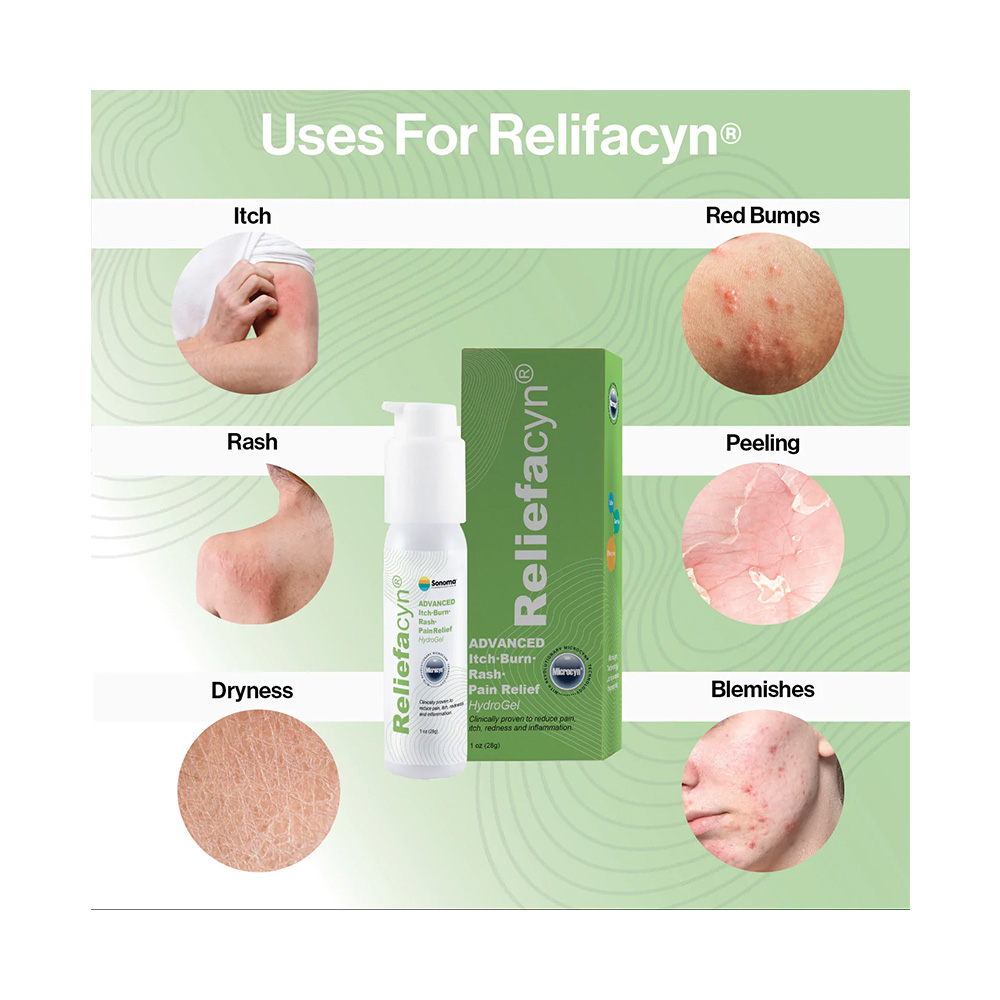, Reliefacyn Advanced Itch-Burn-Rash-Pain Relief Hydrogel